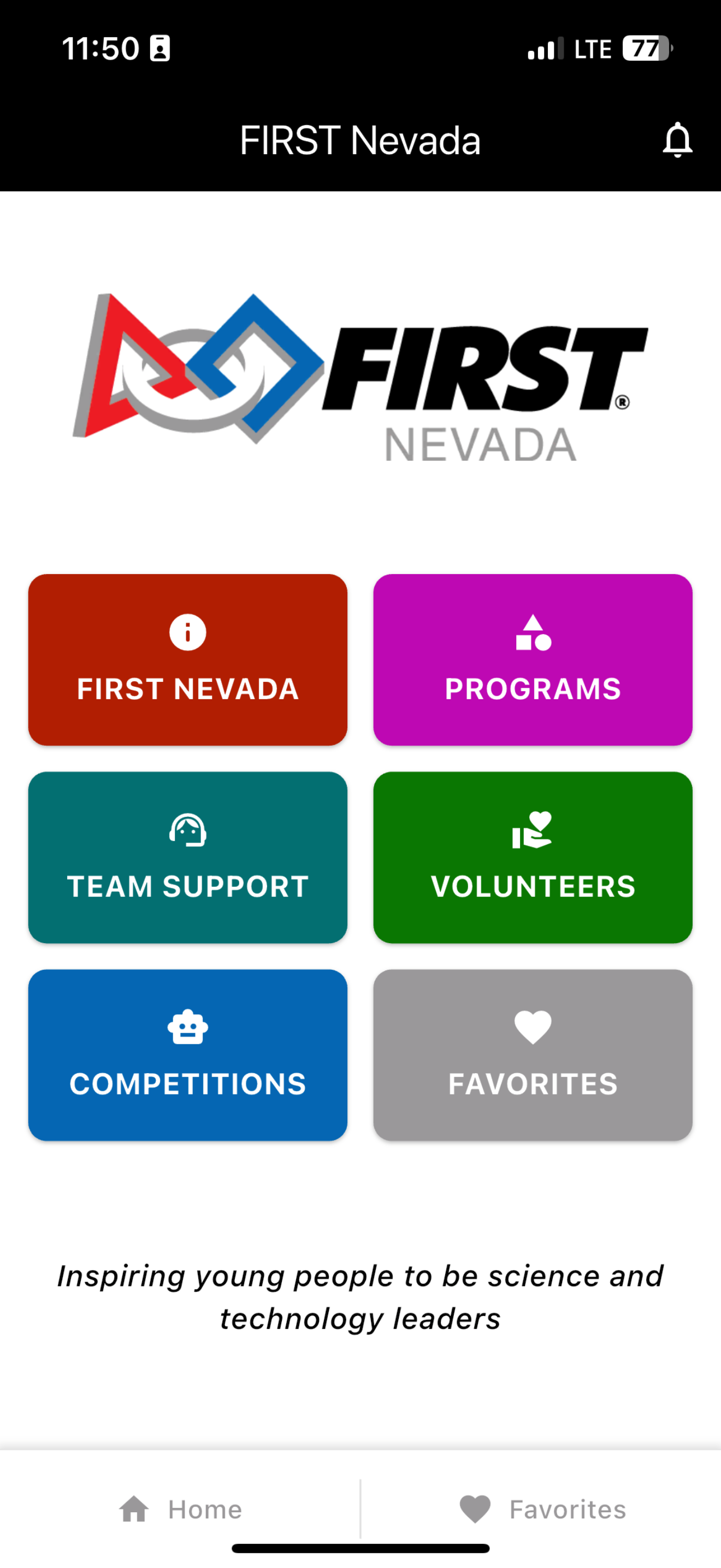 FIRST Nevada App Home Screen